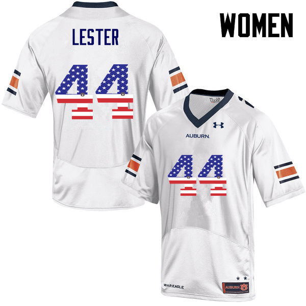 Women #44 Raymond Lester Auburn Tigers USA Flag Fashion College Football Jerseys-White
